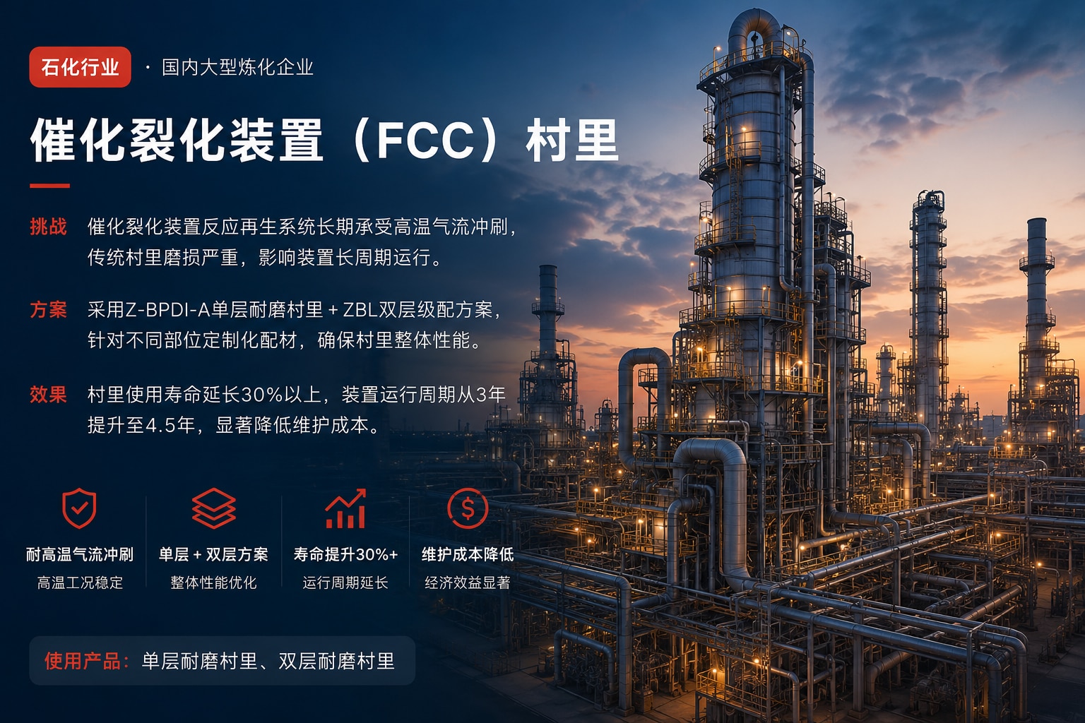 石化行业 催化裂化 FCC 装置衬里 部位配套实景