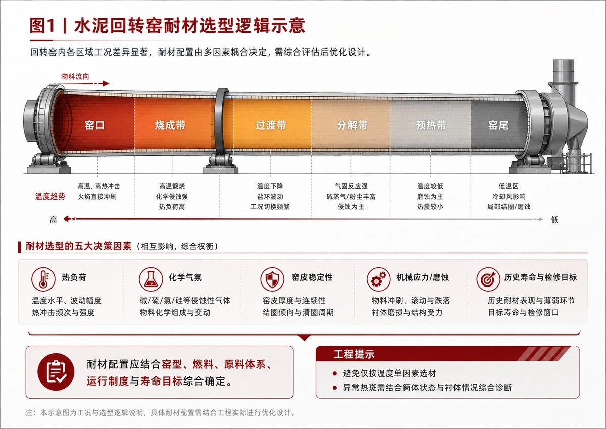 水泥回转窑耐材选型逻辑示意图