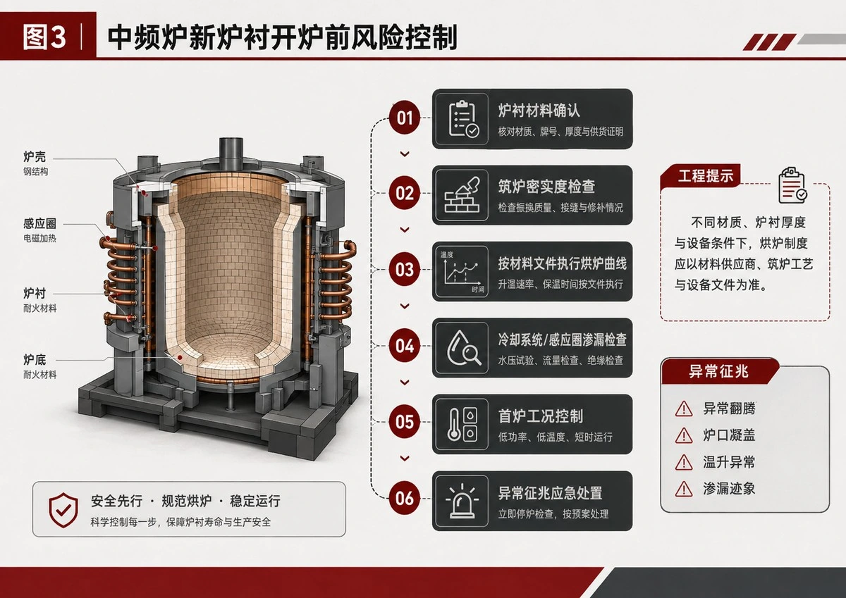 中频炉新炉衬开炉前风险控制